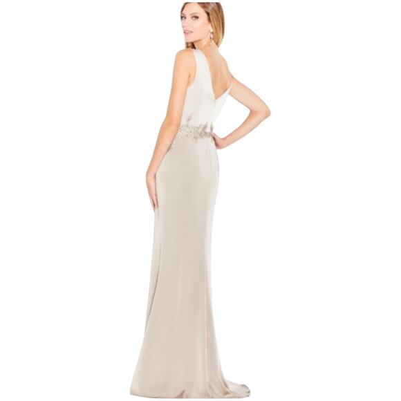 Cameron Blake Evening Gown Dress Sequins A-Line Women’s Champagne Latte Satin 14 - Picture 2 of 15